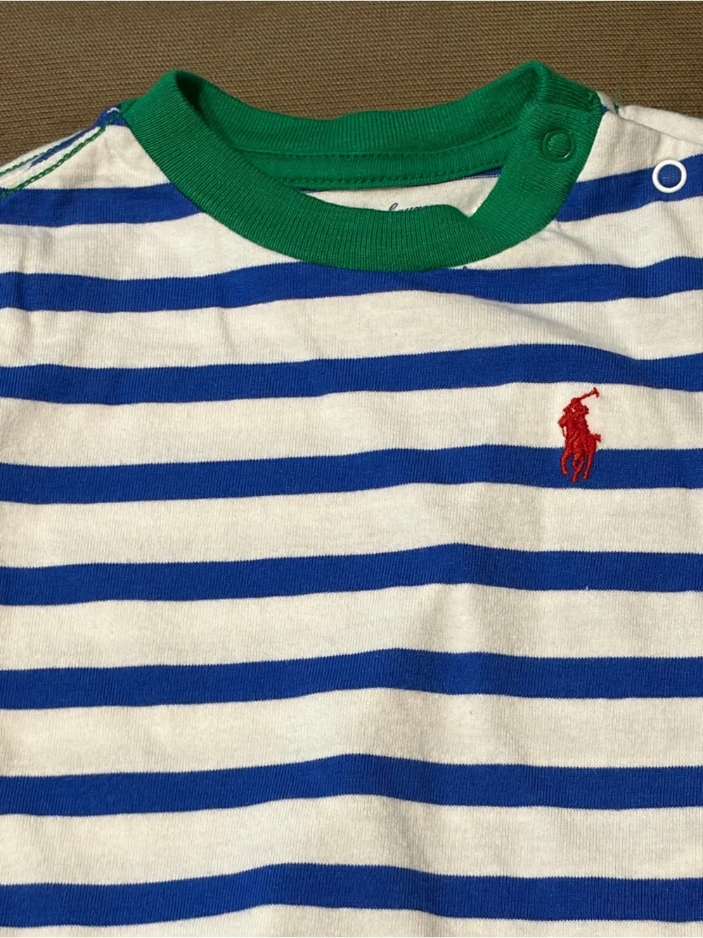 Ralph Lauren Baby Boys' Blue & White Striped Shirt w/Green Trim Size 3 Months
